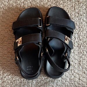 a new day Black Double-Strap Slide Sandals with Gold Accent